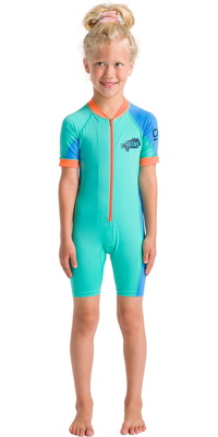 2026 C-Skins Junior Nuwave UV Surf Suit C-NLYSUNSH - Aqua / Orange / Green